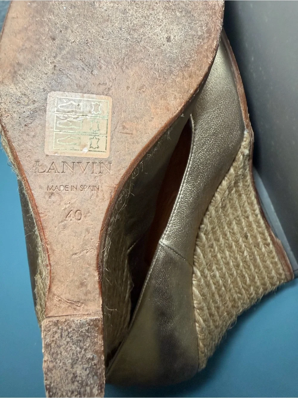 Lanvin Metallic Gold Wedge Espadrille Pumps